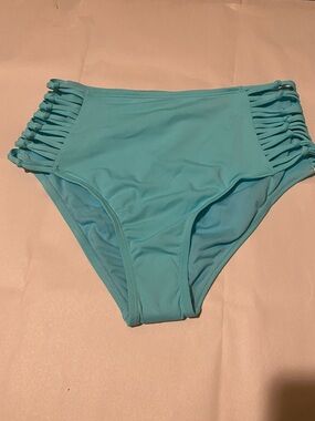 Ibiza High-Waist Strappy Side Bikini Bottom - Aqua Size M